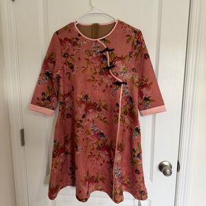 Floral Pink Dress with Black Accents